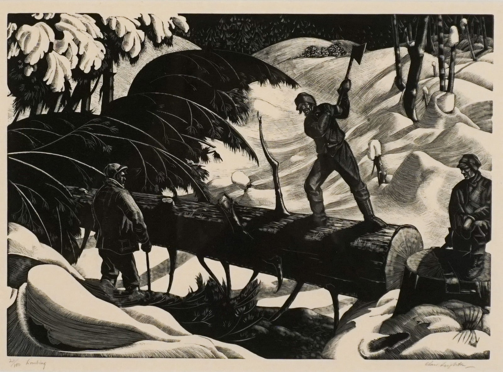 Clare Leighton (British/American 1898-1989), Limbing: From the 'Lumber Camp' Series (Lehman 191),: Clare Leighton (British/American 1898-1989) Limbing: From the 'Lumber Camp' Series (Lehman 191) Wood engraving, 1932 Signed Clare Leighton in graphite l.r. and titled and numbered 21/100 in graphite l
