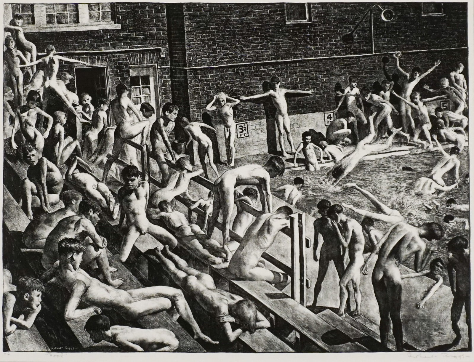 Robert Riggs (American 1896-1970), Pool, Lithograph, Sight size: 387 x 502 mm (15-1/4 x 19-3/4 in); (1 of 2)