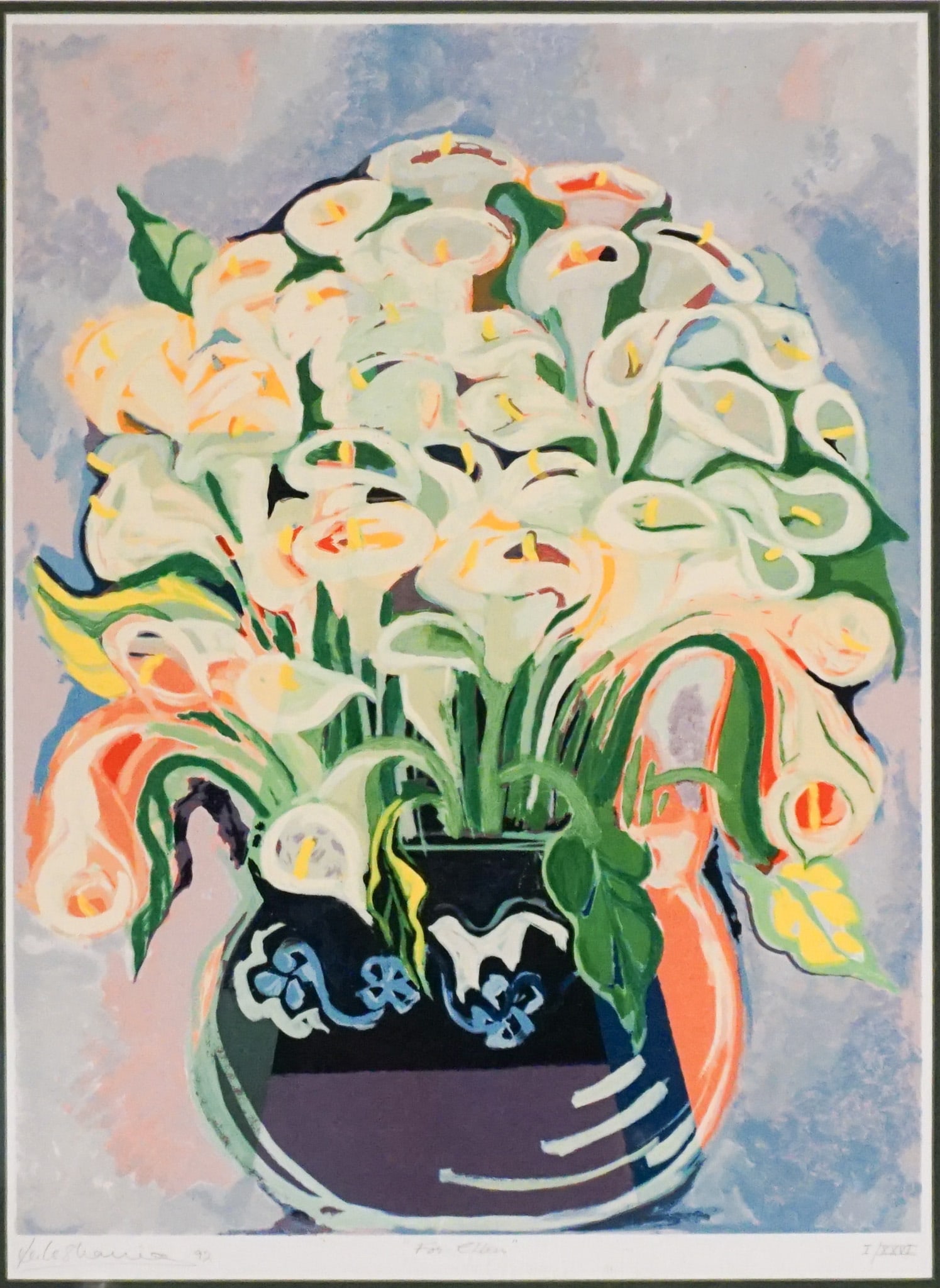 Laila Shawa (Palestinian 1940-2022), Lilies, Screenprint in color, 1992, Sight size: 635 x 464 mm: Laila Shawa (Palestinian 1940-2022) Lilies Screenprint in color, 1992 Signed Laila Shawa and dated 92 in graphite l.r., titled For Ellen in graphite l.c. and numbered I/XXXVI in graphite l.r. Sight si