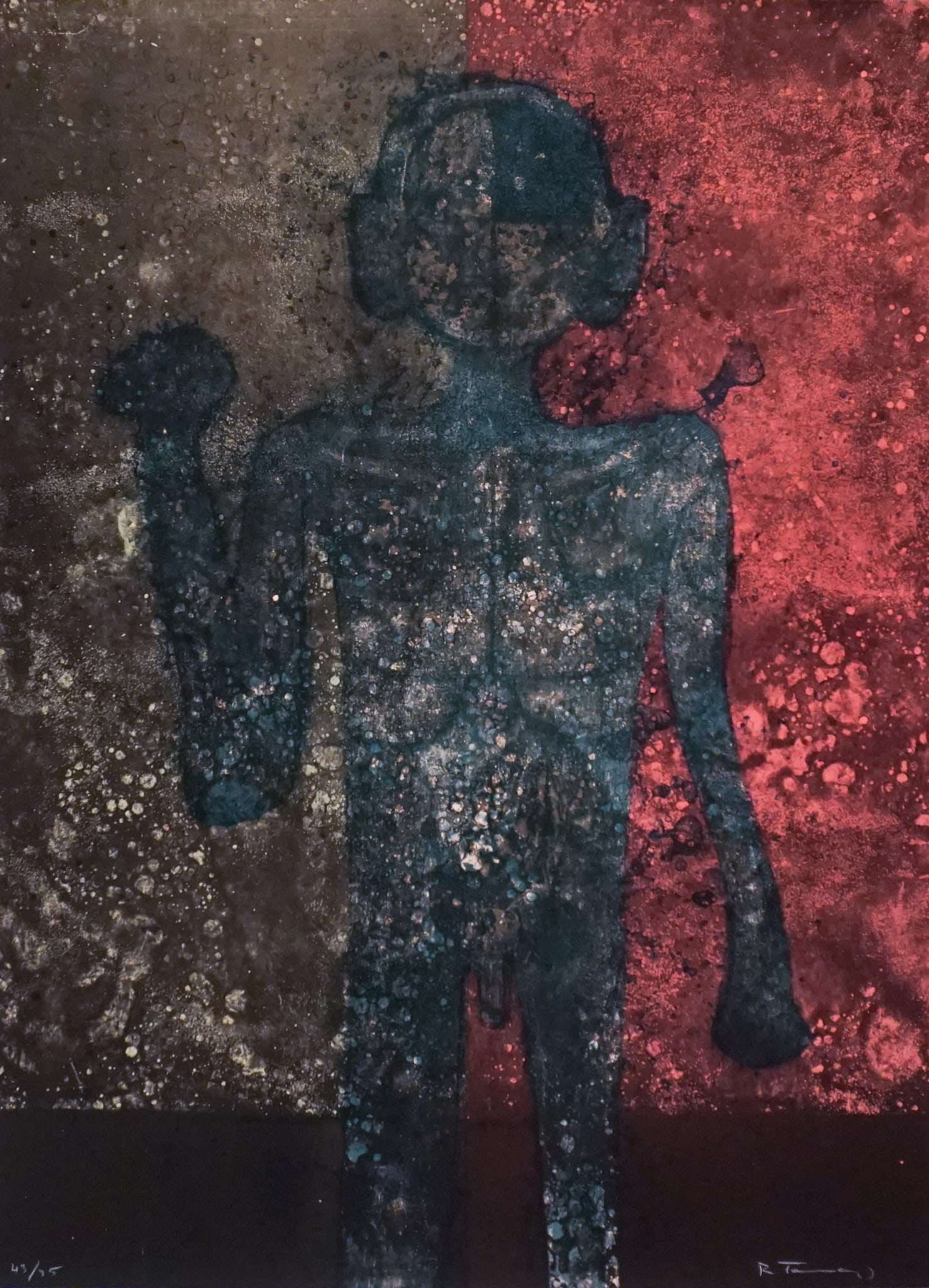 Rufino Tamayo (Mexican 1899-1991), Figura de Hombre (Perrera 149), Lithograph in color on Guarro: Rufino Tamayo (Mexican 1899-1991) Figura de Hombre (Perrera 149) Lithograph in color on Guarro paper, 1973 Signed R. Tamayo in crayon l.r. and numbered 43/75 l.l., published and printed by Ediciones P
