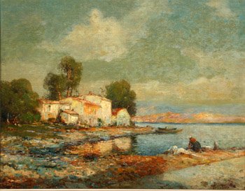 Pelletier (French 1917-1956) Washerwoman at a Riv