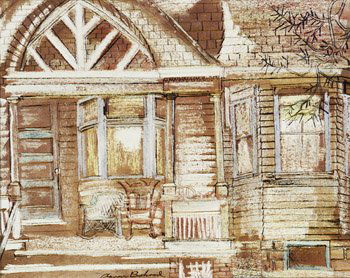 Aaron Bohrod (American 1907-1992) Porch, New Orle: Aaron Bohrod (American 1907-1992),Porch, New Orleans,Signed Aaron Bohrod l.c.Oil on paper mounted on boardSight size: 10-1/2 x 13 in (26.7 x 33 cm)