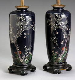 2320: Pair of Japanese Cloisonné Enamel Cobalt Blue Gro