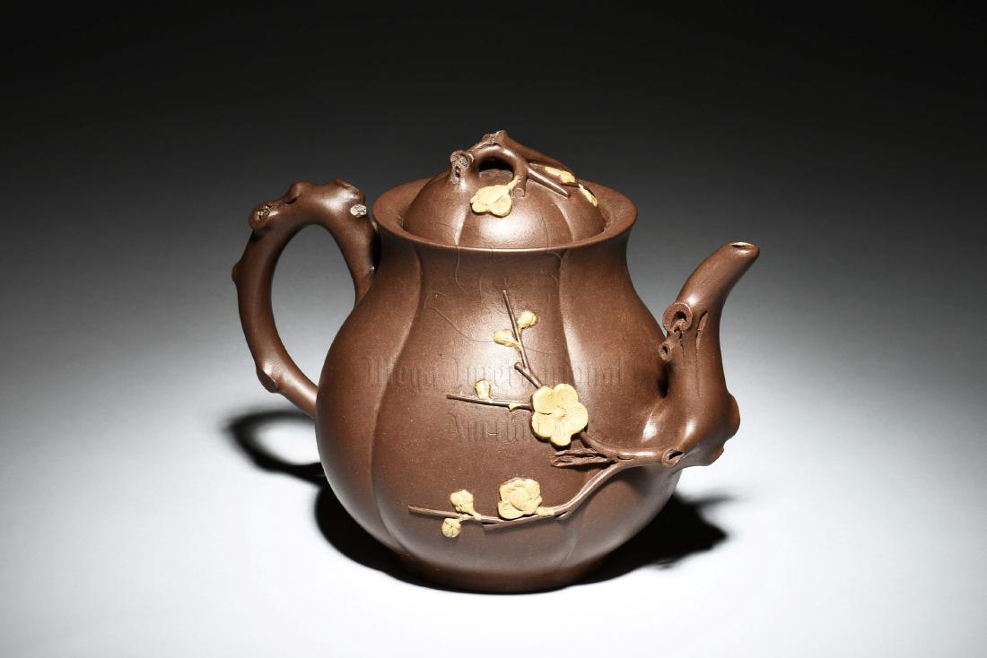 YIXING ZISHA 'FLOWERS' LOBED TEAPOT (1 of 7)