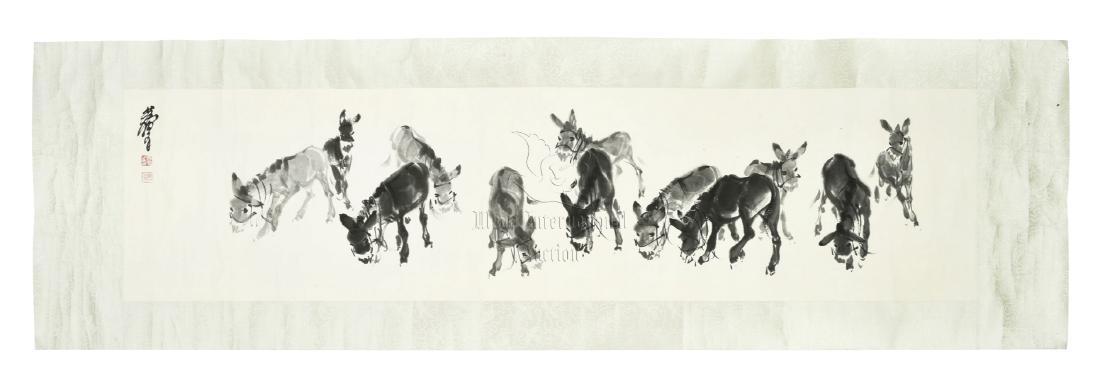 HUANG ZHOU: INK ON PAPER PAINTING 'DONKEYS' (1 of 10)