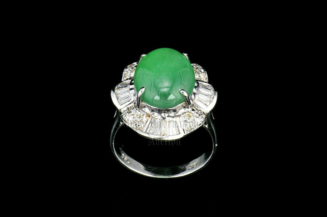 18K WHITE GOLD JADE RING WITH DIAMONDS WITH AIGL (1 of 6)