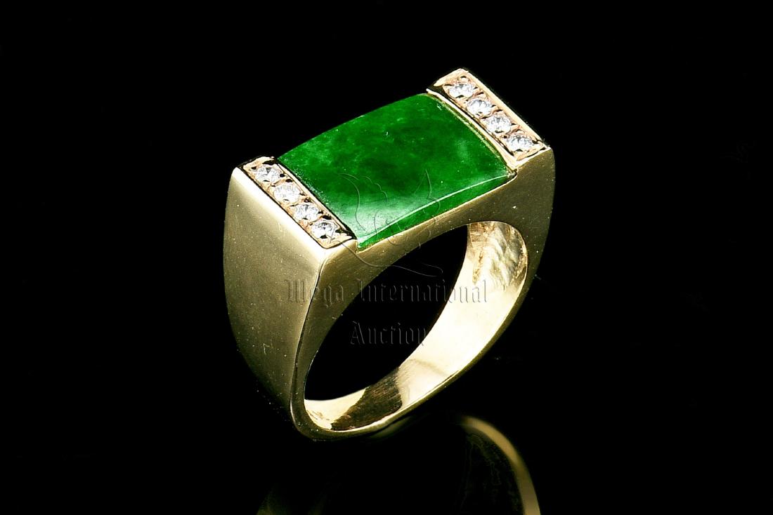 14K YELLOW GOLD JADE RING WITH DIAMONDS (1 of 5)