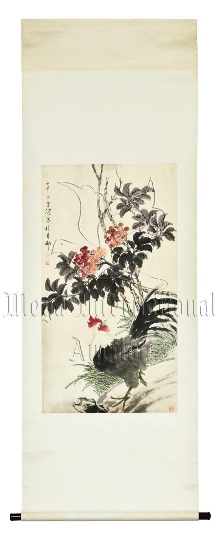 WANG XUETAO: INK AND COLOR ON PAPER PAINTING 'ROOSTER' (1 of 8)