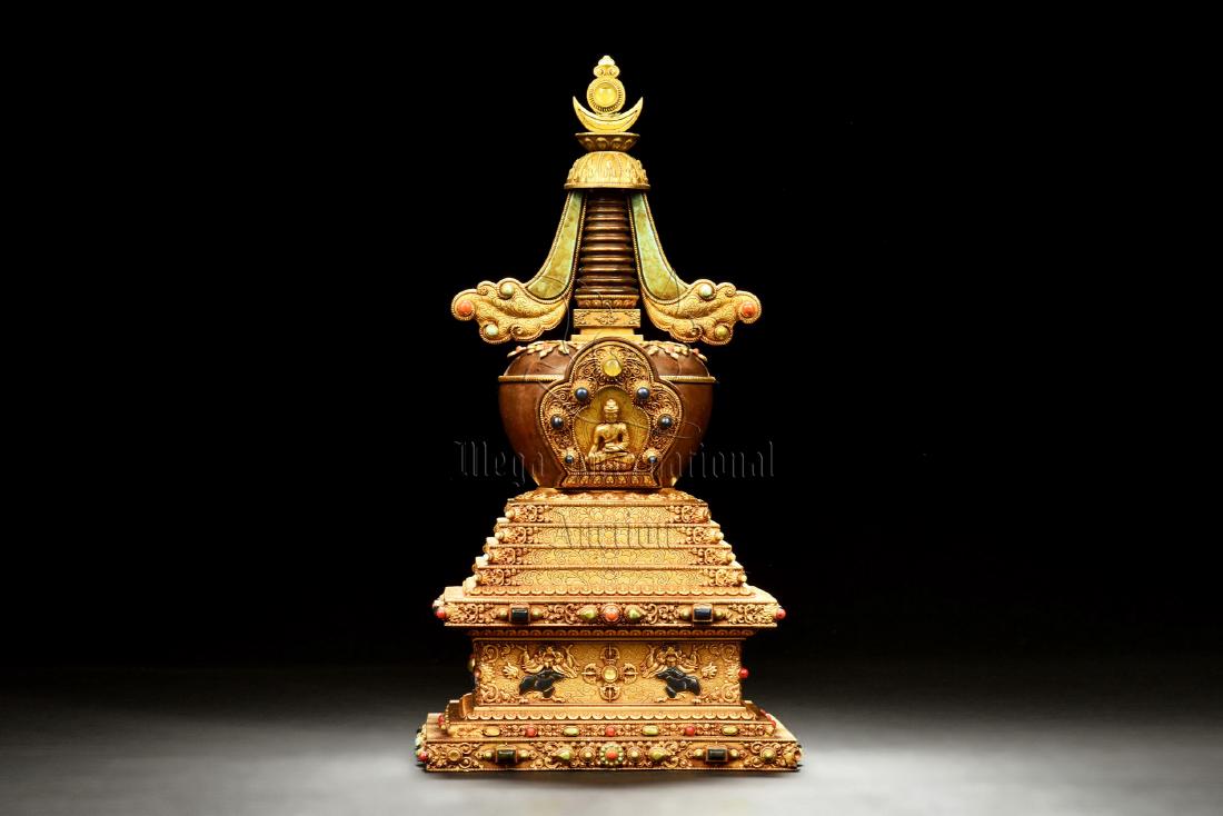 GILT BRONZE AND GEM-STUDDED BUDDHIST PAGODA (1 of 12)