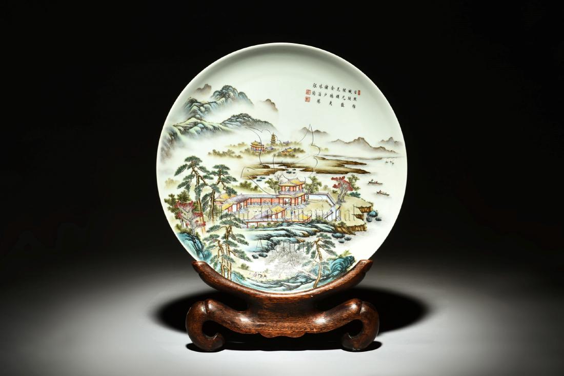 FAMILLE ROSE 'LANDSCAPE SCENERY' DISH (1 of 12)