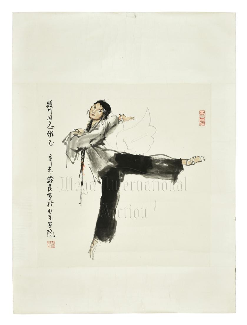 SHI GUOLIANG: INK AND COLOR ON PAPER PAINTING 'DANCER' (1 of 6)