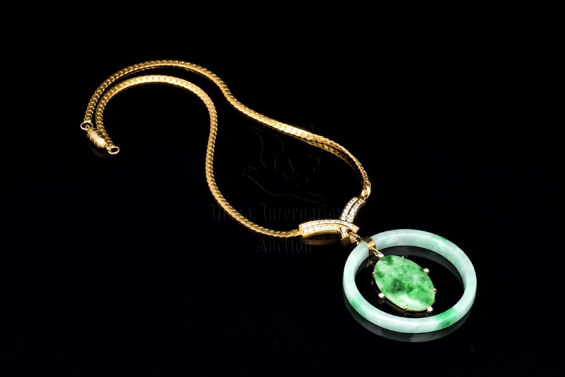 14K YELLOW GOLD NECKLACE JADEITE BANGLE AND PENDANT (1 of 6)