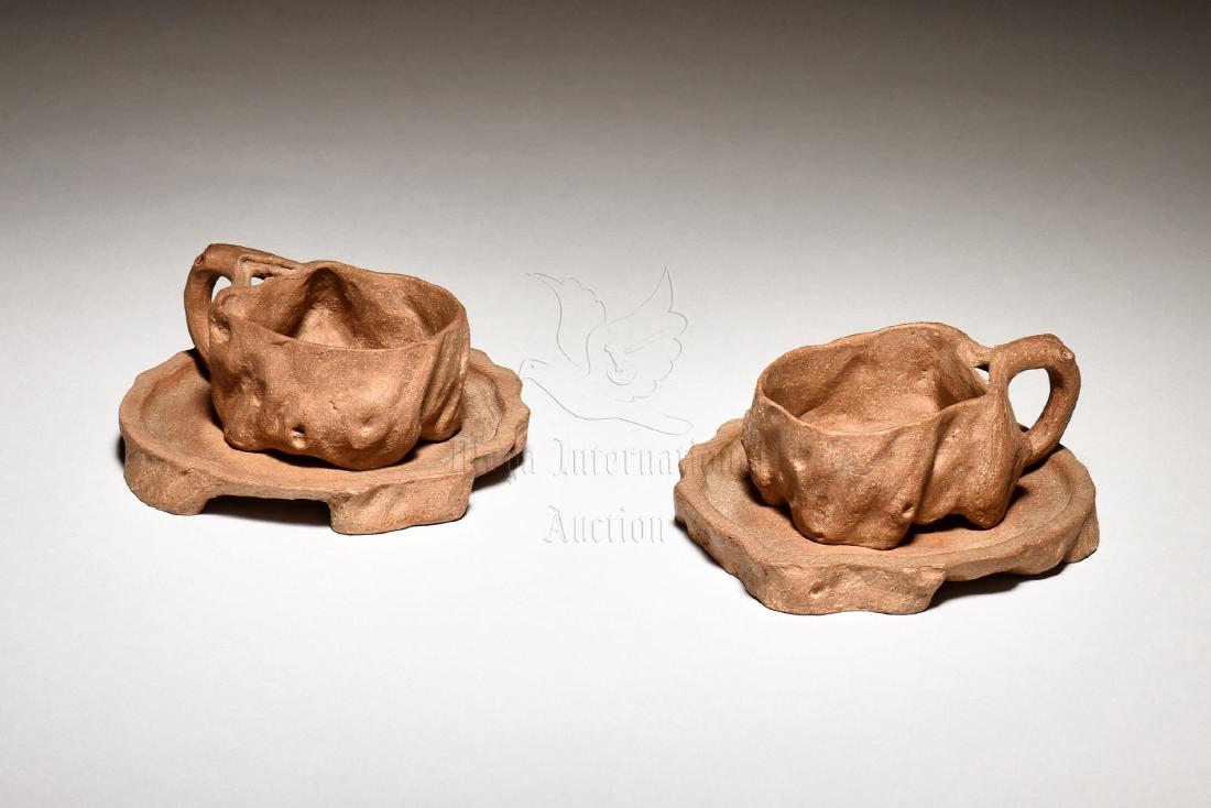 PAIR OF YIXING ZISHA TEA CUPS WITH SAUCERS (1 of 7)
