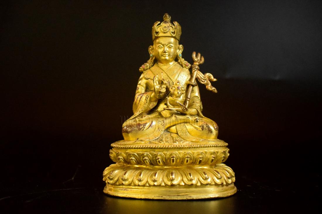 GILT BRONZE CAST 'PADMASAMBHAVA' SEATED FIGURE (1 of 6)
