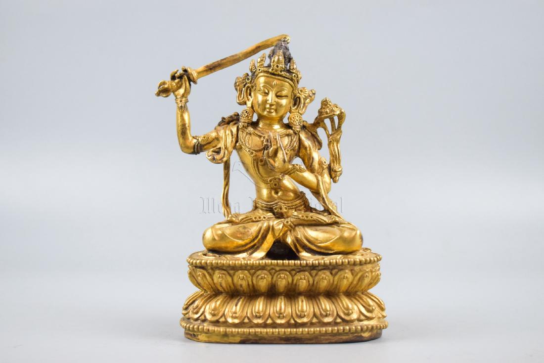 GILT BRONZE CAST MANJUSHRI SEATED FIGURE (1 of 5)