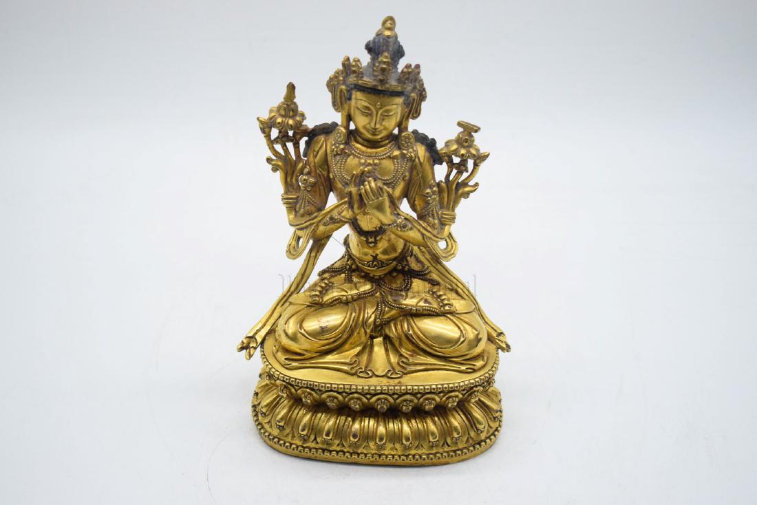 GILT BRONZE CAST MANJUSHRI SEATED FIGURE (1 of 4)