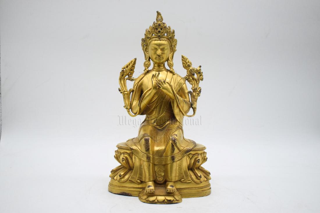 GILT BRONZE CAST 'MAITREYA' SEATED FIGURE (1 of 6)