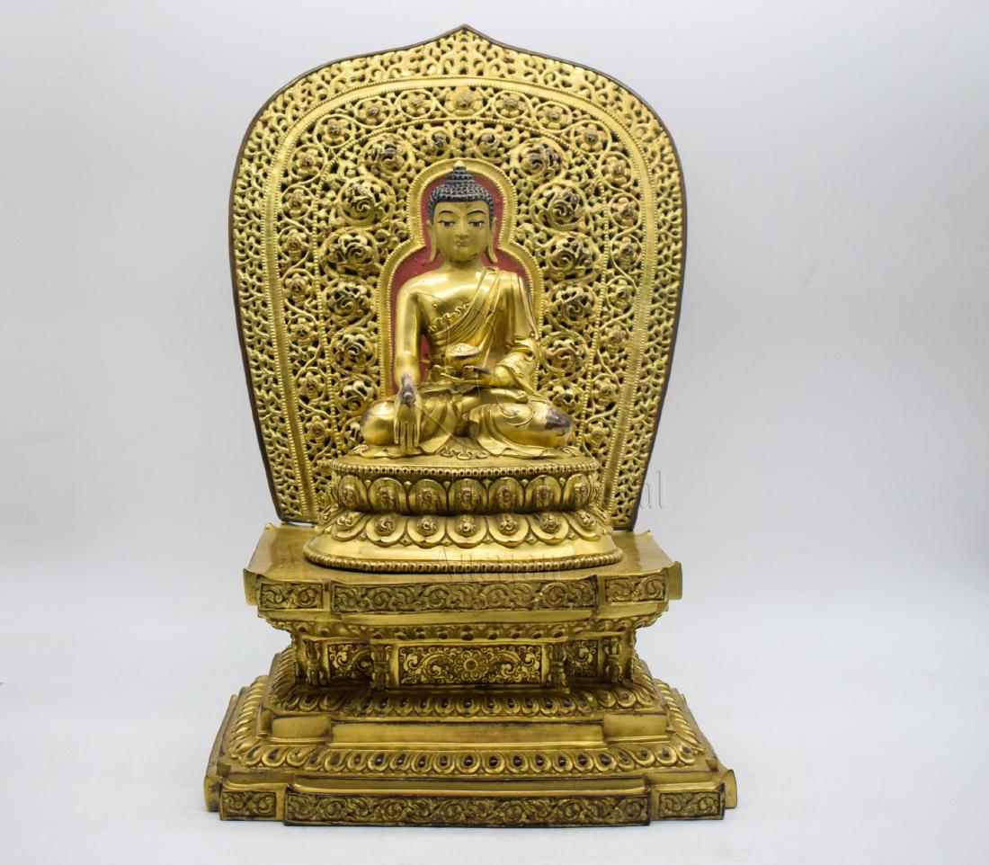 GILT BRONZE CAST 'SHAKYAMUNI' SEATED FIGURE (1 of 8)