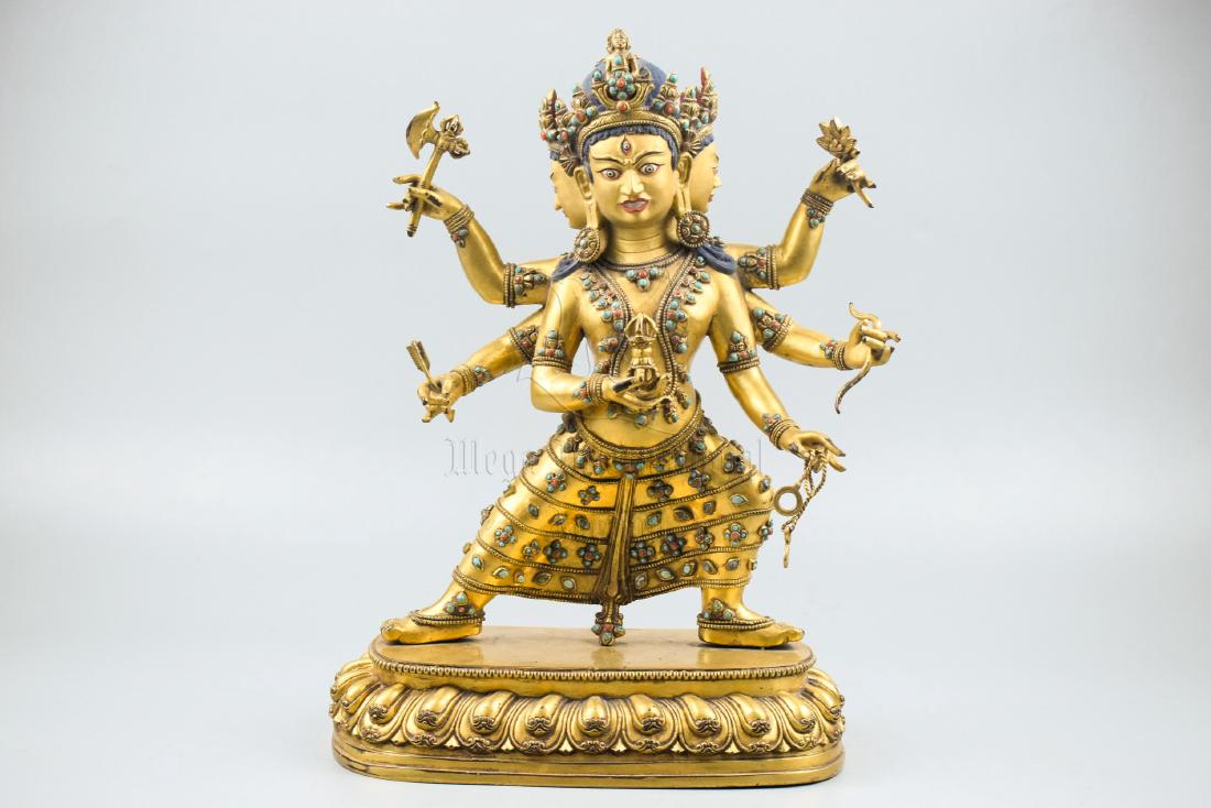 GILT BRONZE CAST SIX-ARM BODHISATTVA FIGURE (1 of 7)