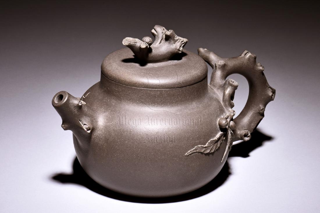 YIXING ZISHA 'CALLIGRAPHY & TREE BRANCHES' TEAPOT (1 of 5)