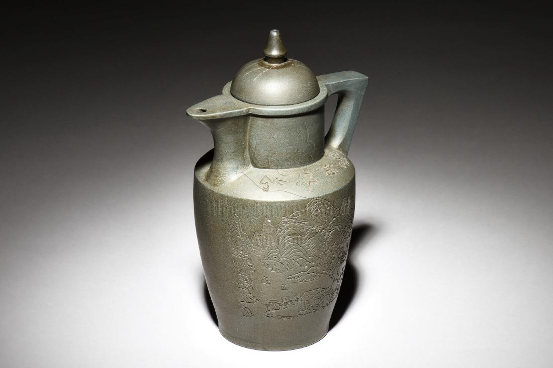 YIXING ZISHA 'LANDSCAPE' EWER (1 of 7)