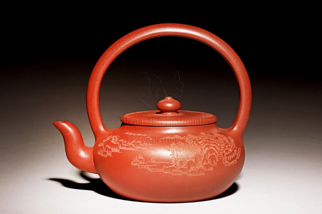 YIXING ZISHA 'LANDSCAPE' TEAPOT (1 of 6)