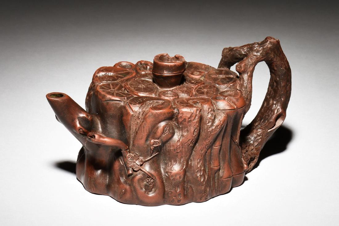 YIXING ZISHA 'TREE TRUNK' TEAPOT (1 of 7)