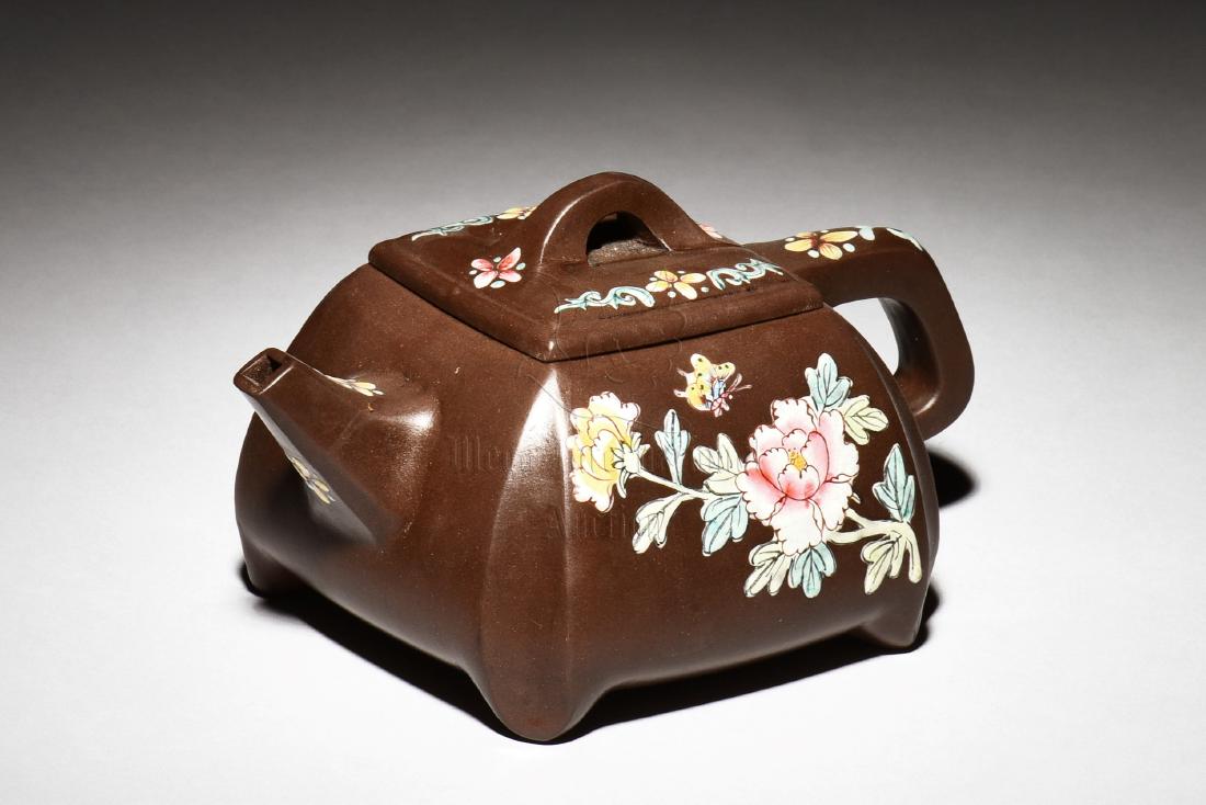YIXING ZISHA PAINTED 'FLOWERS' TEAPOT (1 of 8)