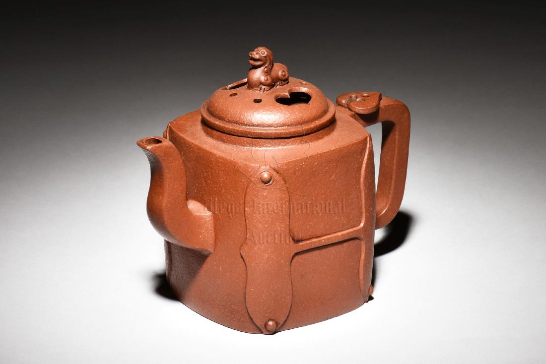 YIXING ZISHA 'MYTHICAL BEAST' RECTANGULAR TEAPOT (1 of 6)
