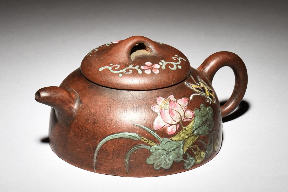 YIXING ZISHA PAINTED 'FLOWERS' TEAPOT (1 of 6)