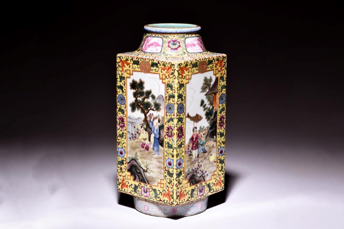 FAMILLE ROSE 'CHILDREN' RECTANGULAR VASE (1 of 7)