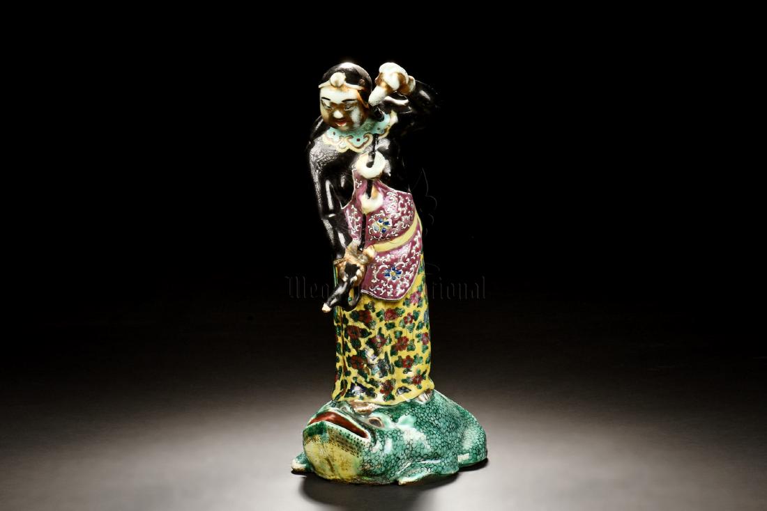 FAMILLE ROSE 'LIU HAI AND TOAD' FIGURE (1 of 10)