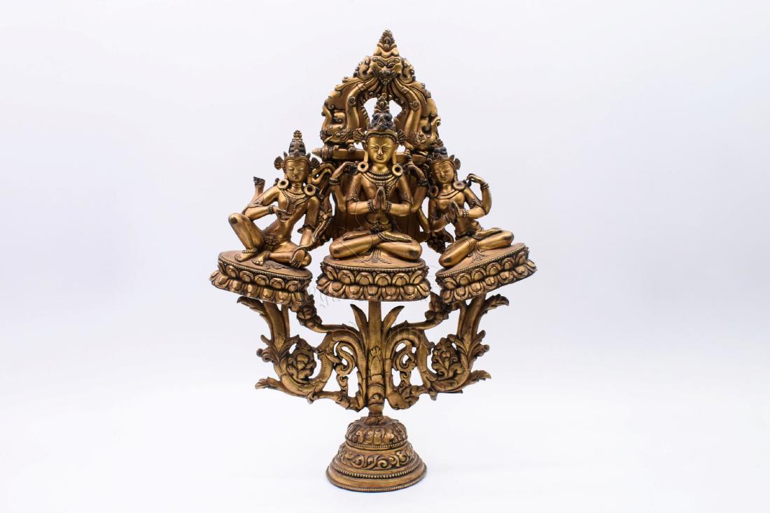 GILT BRONZE 'THREE BODHISATTVA' FIGURAL GROUP (1 of 4)
