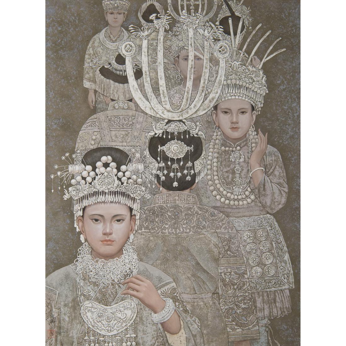 PEI WENLU: INK AND COLOR ON PAPER PAINTING 'GIRLS' (1 of 1)