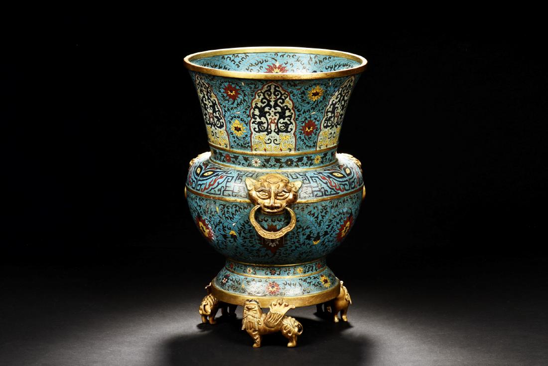 CLOISONNE ENAMELED VASE WITH HANDLES (1 of 10)