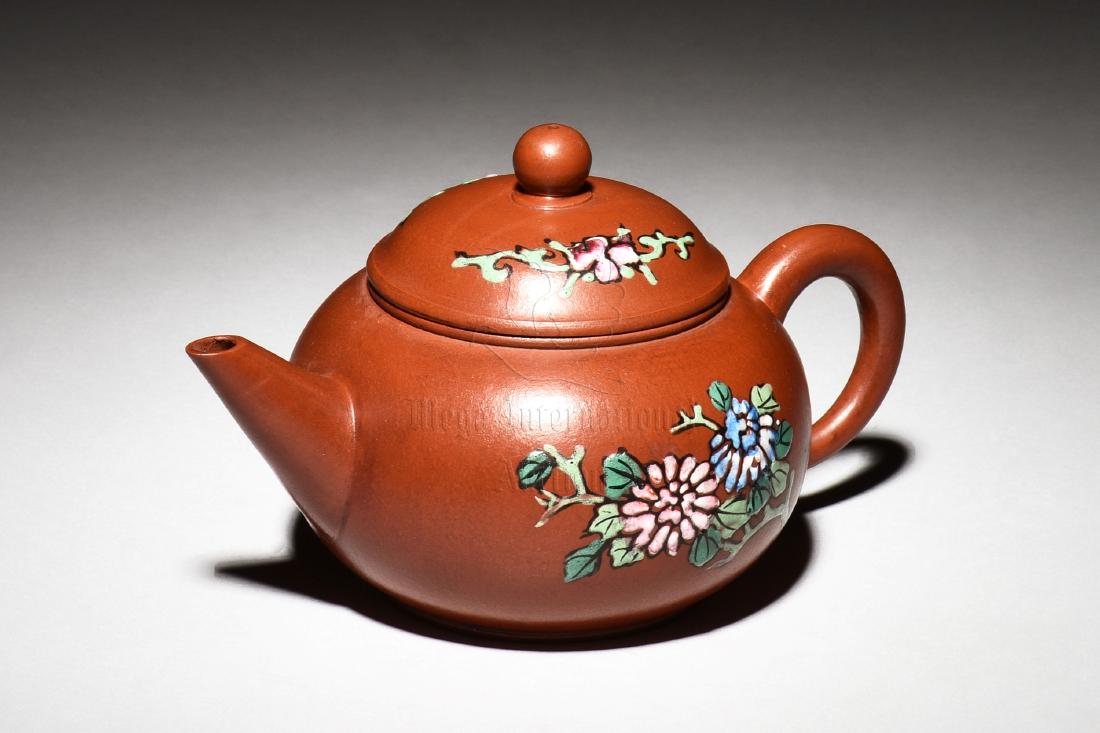 YIXING ZISHA PAINTED 'FLOWERS' TEAPOT (1 of 6)