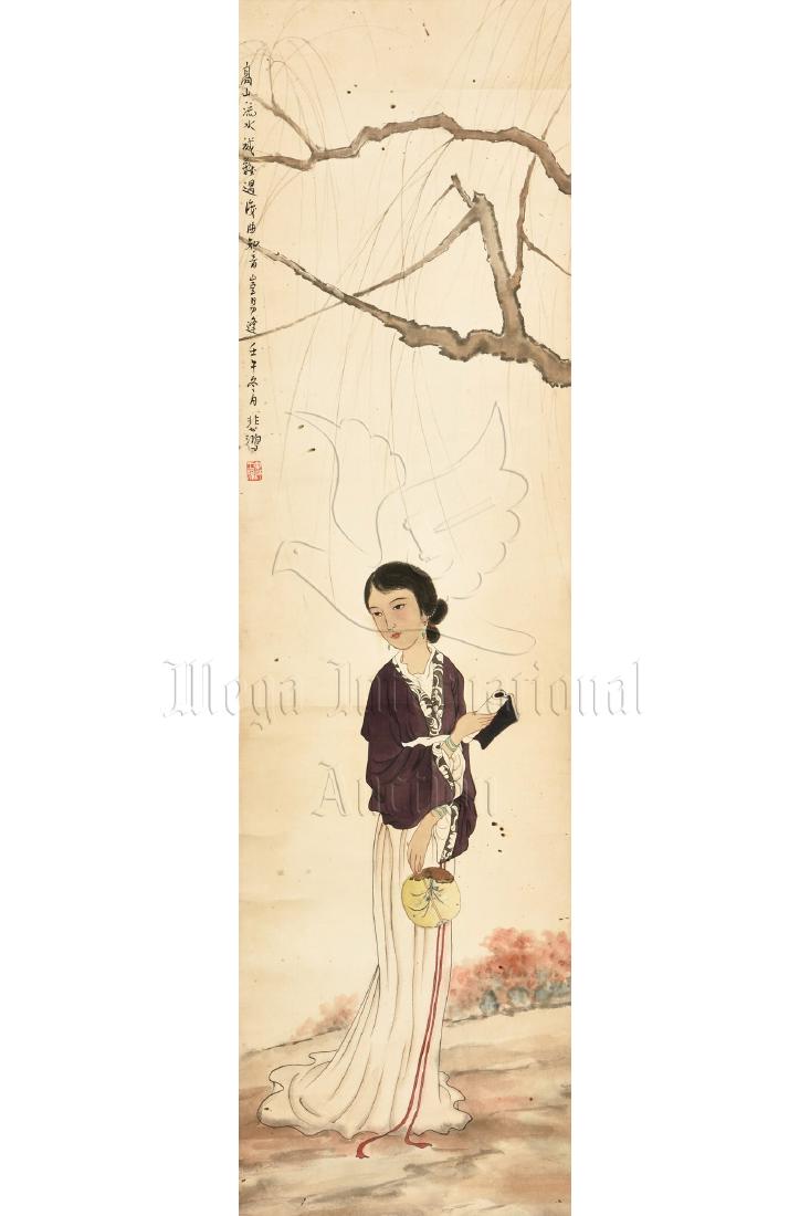 XU BEIHONG: INK AND COLOR ON PAPER PAINTING 'LADY' (1 of 8)