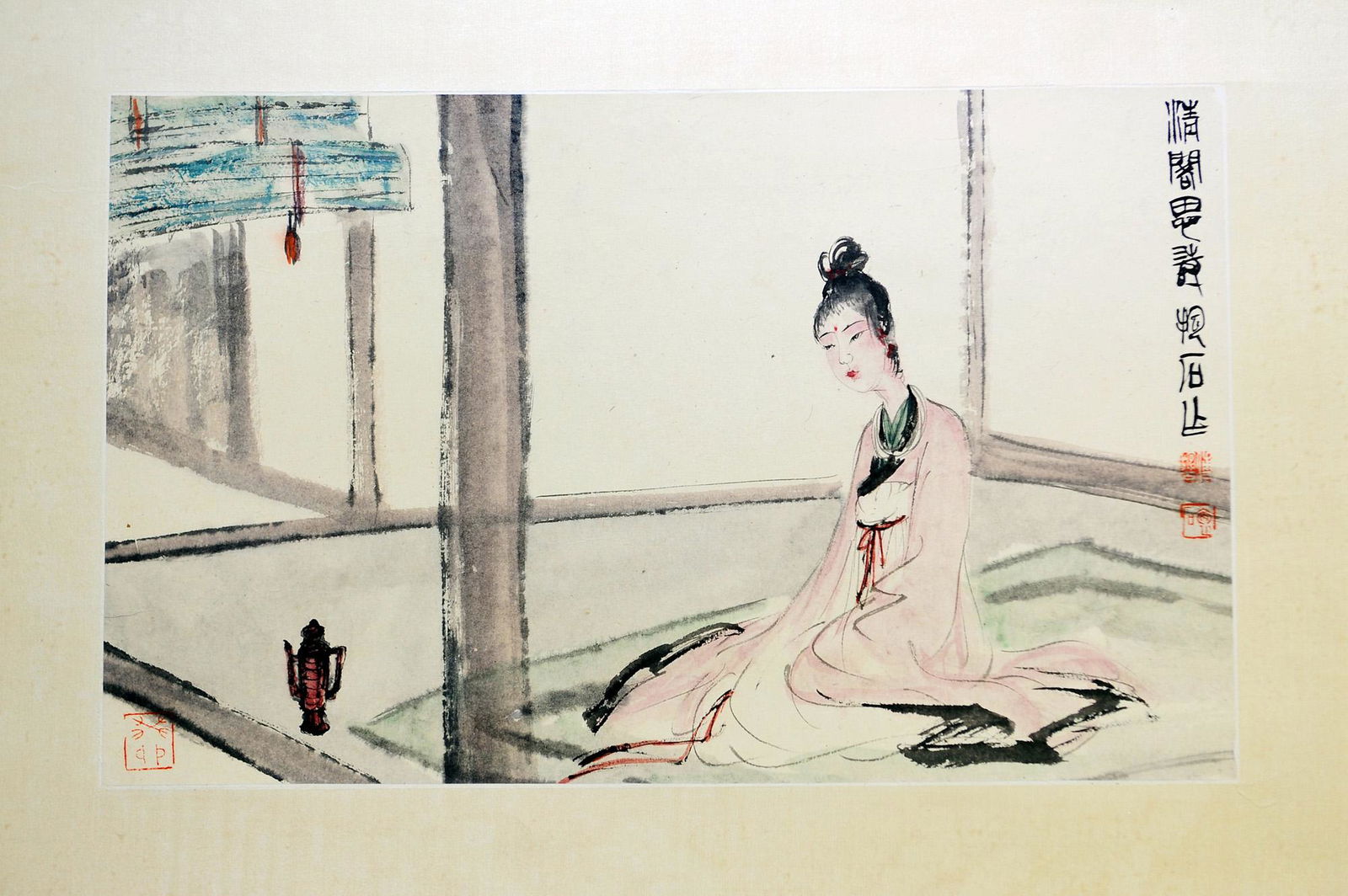FU BAOSHI: INK AND COLOR ON PAPER PAINTING 'LADY' (1 of 6)
