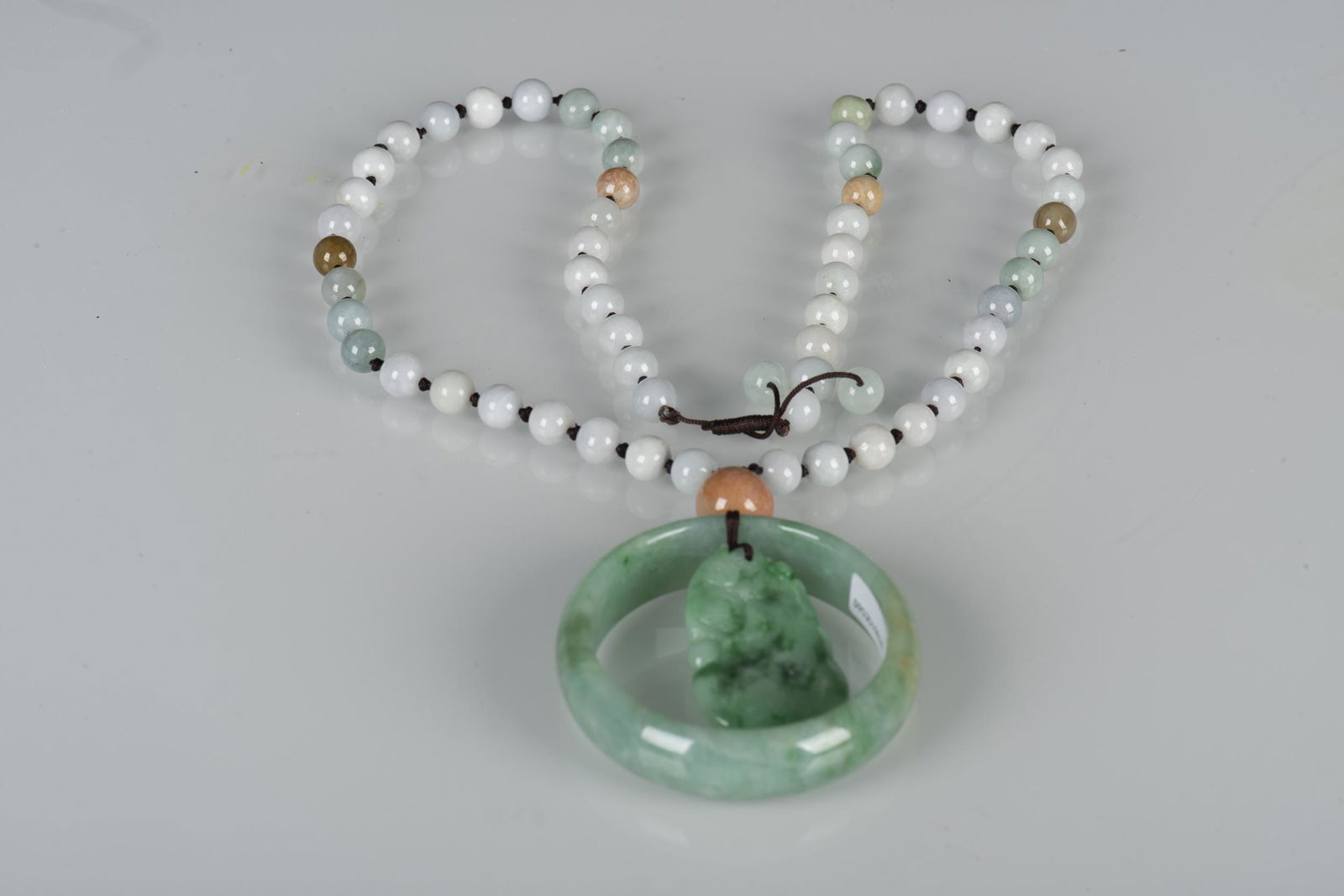 JADEITE CARVED PENDANT WITH JADEITE BEAD NECKLACE AND (1 of 4)