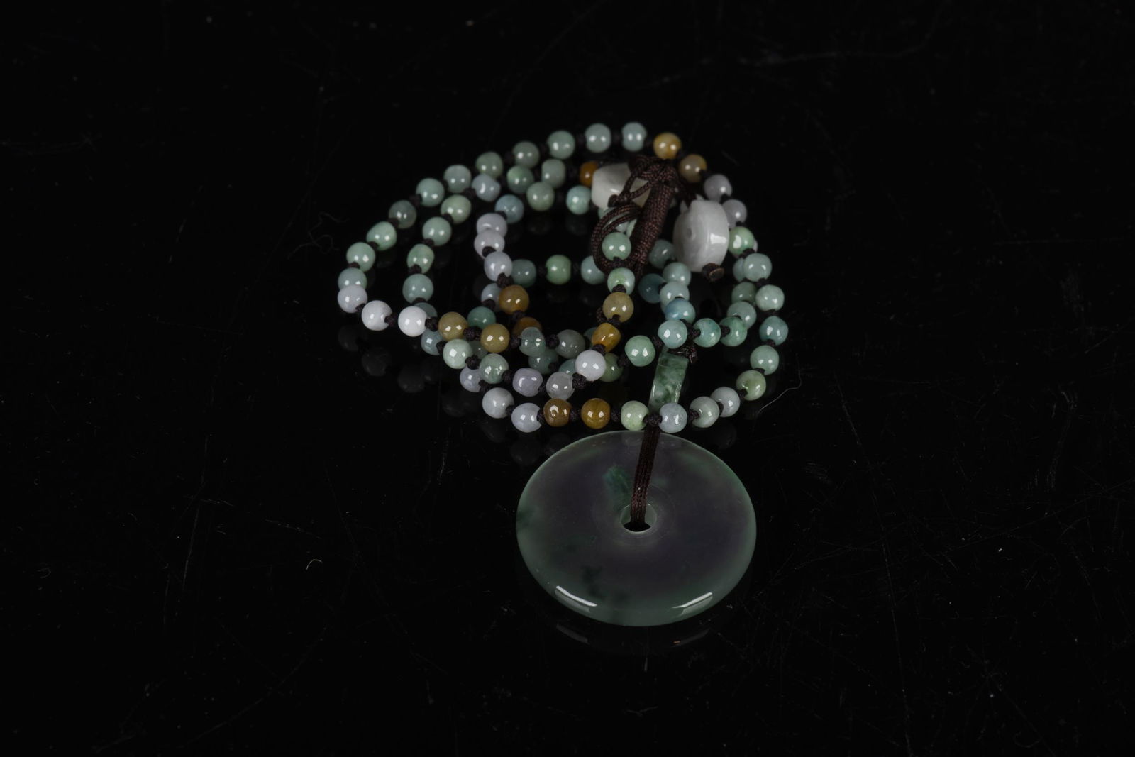 JADEITE DISC PENDANT WITH JADEITE BEAD NECKLACE (1 of 2)