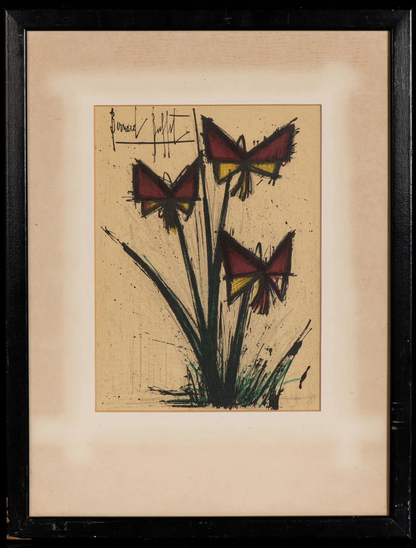 BERNARD BUFFET: FRAMED PAINTING 'FLOWERS': Bernard Buffet Bernard Buffet: framed painting 'Flowers' Length: 17 in (43.2 cm) Width: 13 in (33.0 cm)