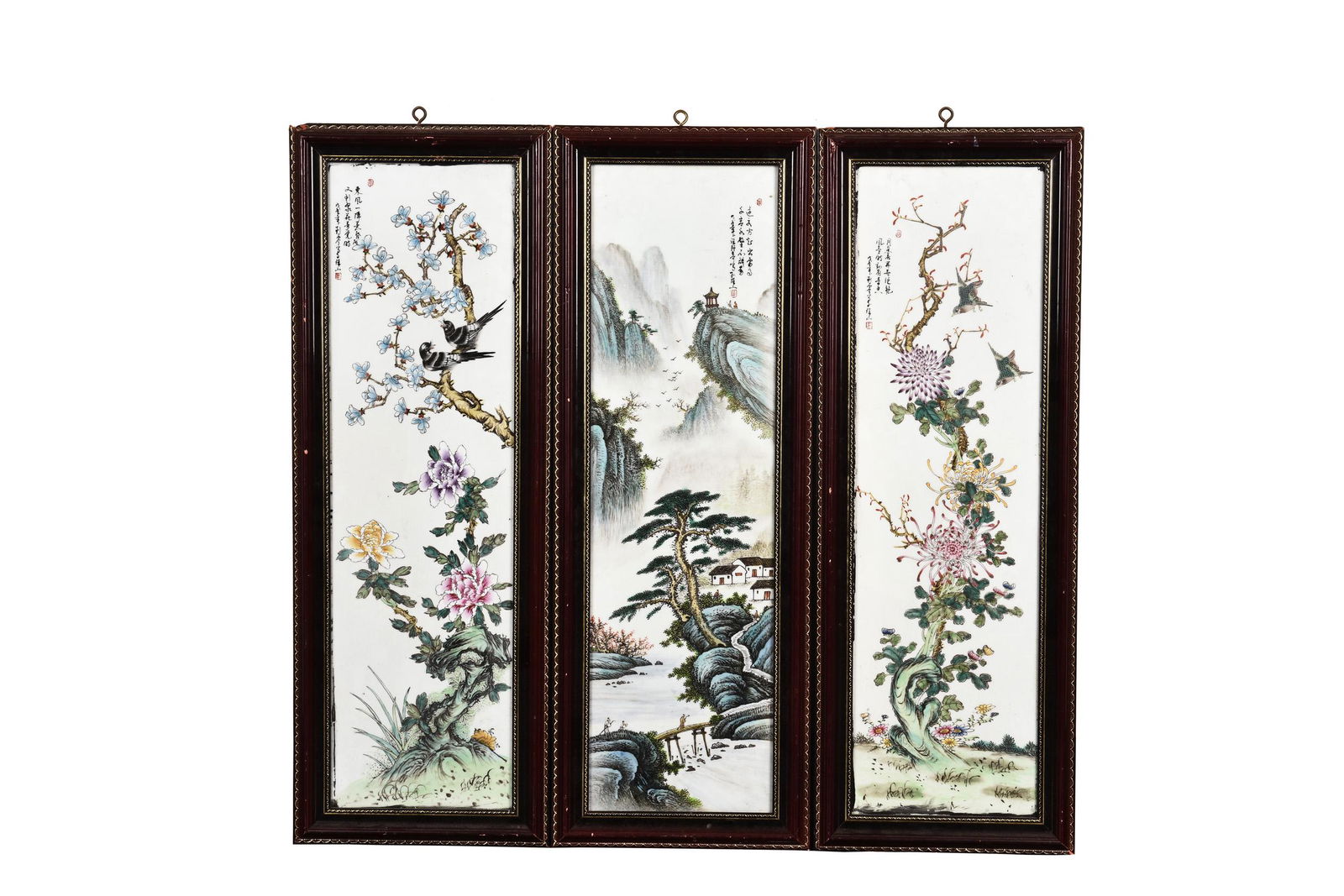 SET OF THREE PORCELAIN PLAQUES 'FLOWERS & SCENERY' (1 of 6)