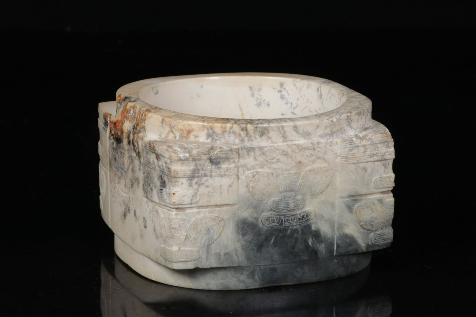 HAN JADE CARVED ARCHAIC STYLE ORNAMENT, CONG (1 of 6)