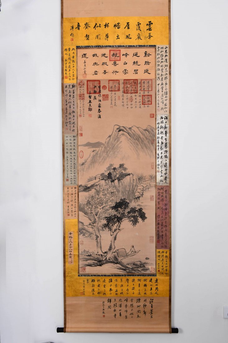 A CHINESE LANDSCAPE PAINTING SCROLL, WANG MENG MARK: 王蒙山水立轴 A Chinese Landscape Painting Scroll, Wang Meng Mark Length: 62 5/8 in (159.0 cm) Width: 20 7/8 in (53.0 cm)
