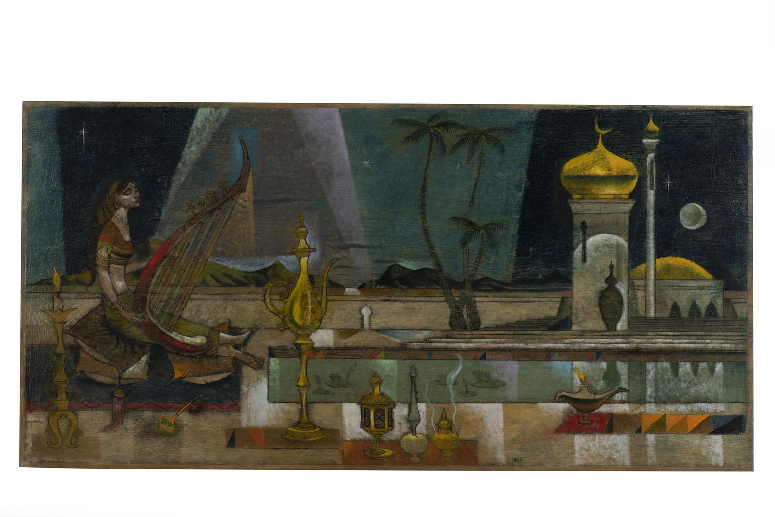 OIL ON THE BOARD BY LEON DUSSO (1918-1991): Oil on the board by Leon Dusso (1918-1991) Oil on the board by Leon Dusso (1918-1991) Length: 49 in (124.5 cm) Width: 24 1/2 in (62.2 cm)