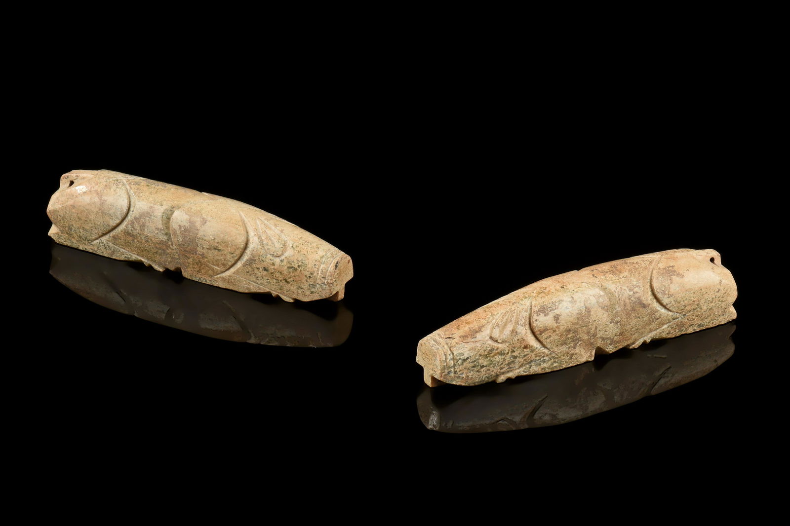 PAIR OF ARCHAIC JADE CARVED 'PIGS' ORNAMENTS (1 of 10)