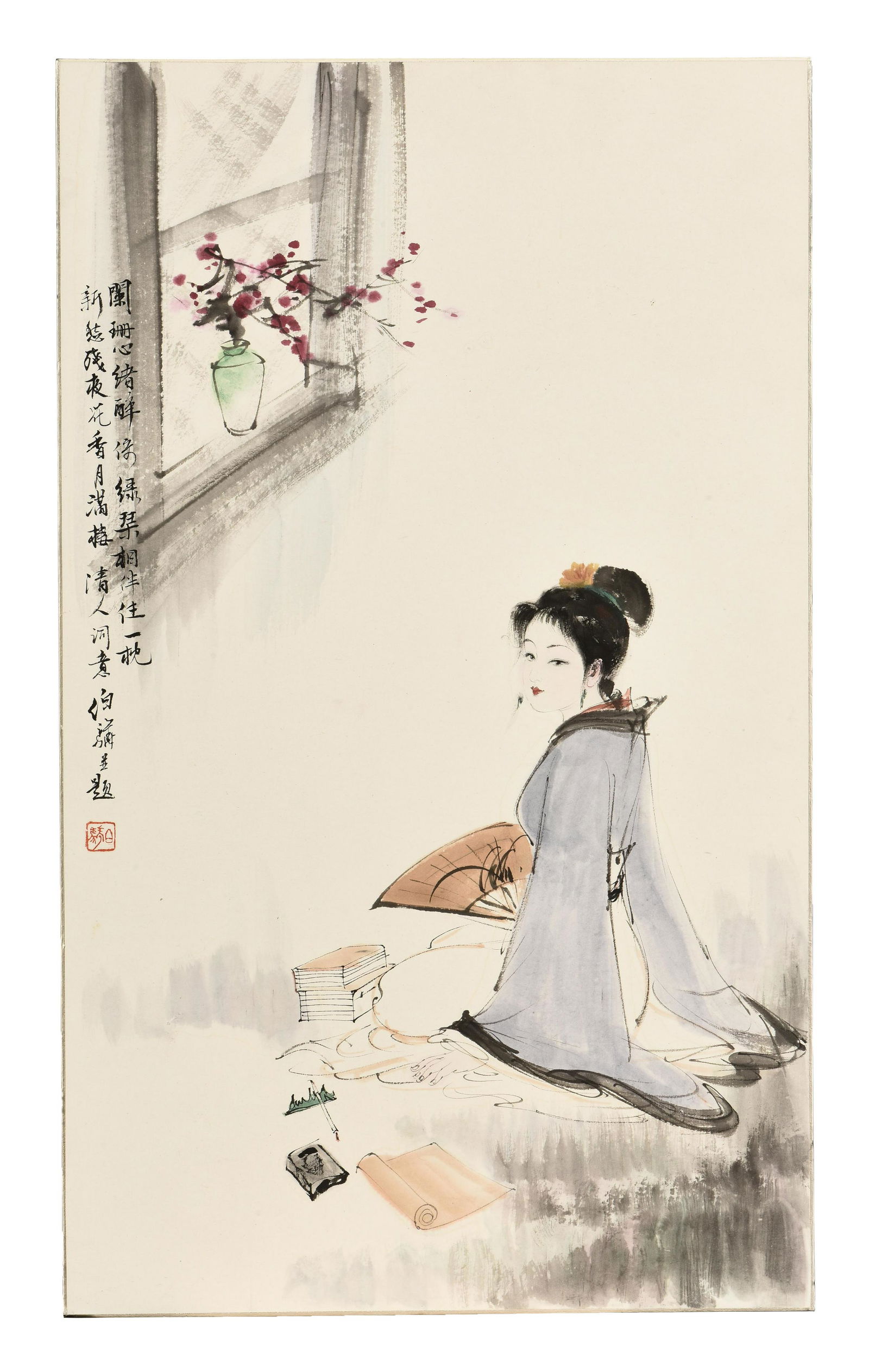 BAI BOHUA: INK AND COLOR ON PAPER PAINTING 'LADY' (1 of 6)