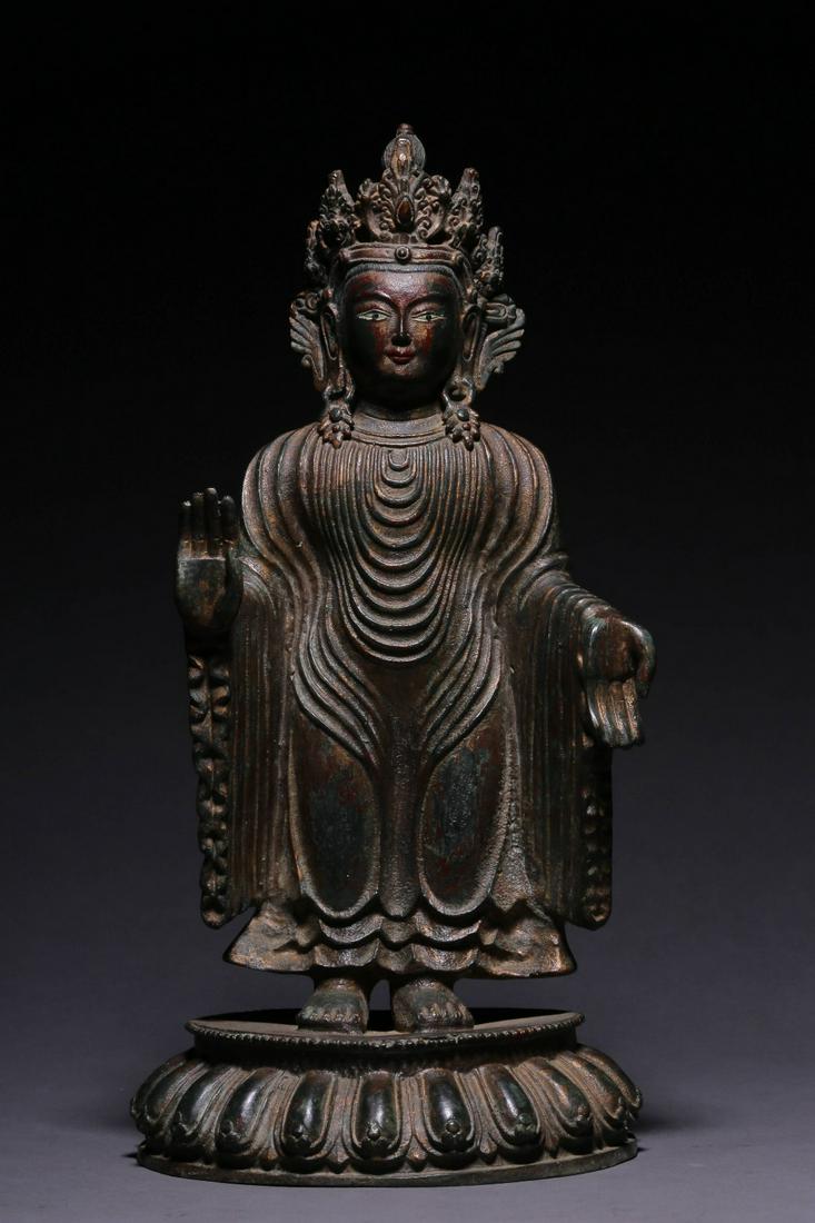 BRONZE CAST AND GILT BODHISATTVA STANDING FIGURE (1 of 9)