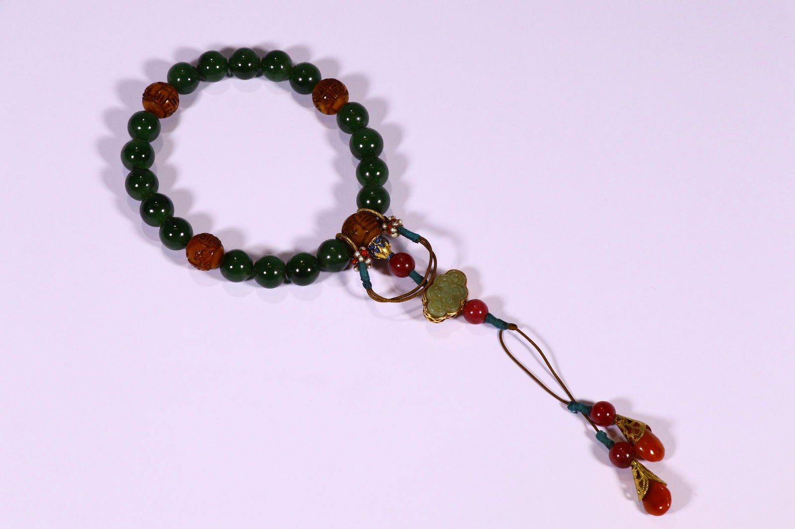 HETIAN JADE AND GEMSTONE BEADS CARVED BRACELET (1 of 7)