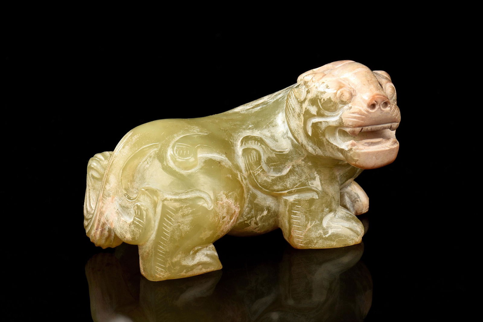 YELLOW JADE CARVED 'MYTHICAL BEAST' FIGURE (1 of 10)